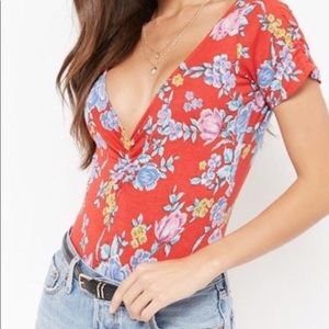 Motel Rocks Red Floral Bodysuit Size Small
